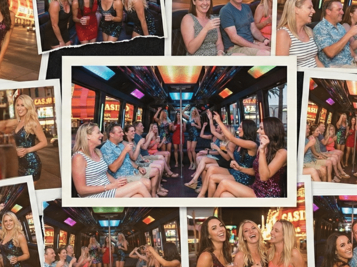 Las Vegas atmosphere models with guests on a party bus