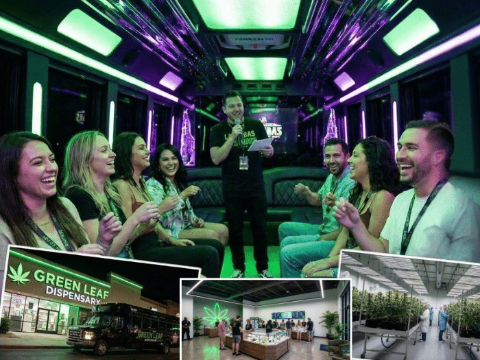 Las Vegas cannabis tour on party bus with dispensary stops