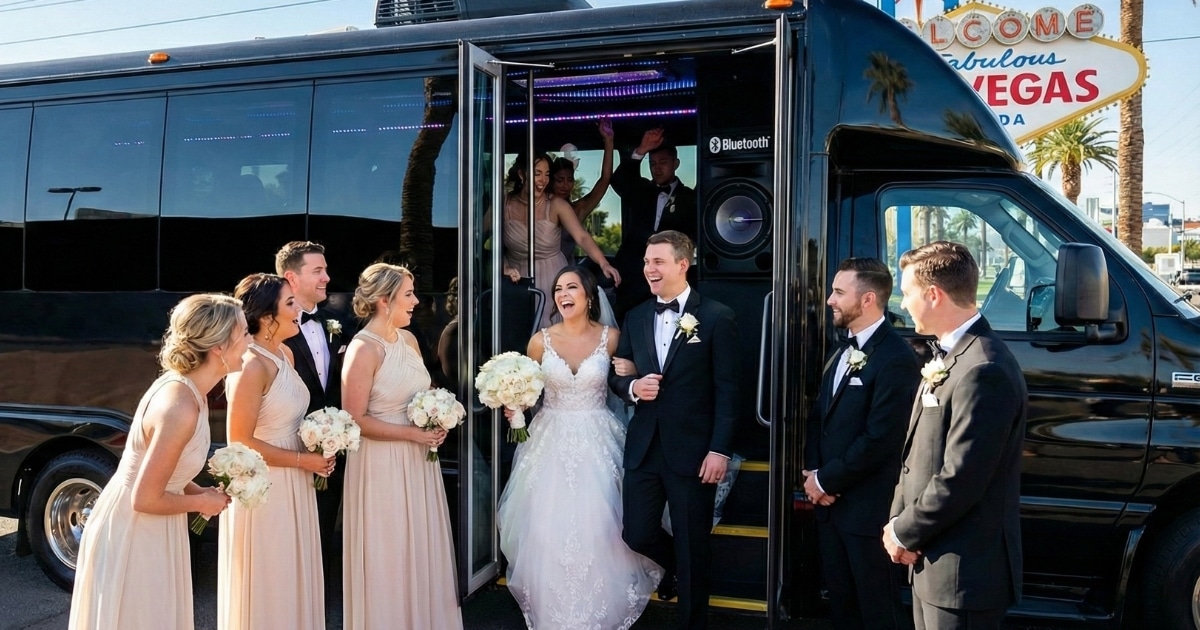 Rent this luxury Las Vegas wedding party bus to transport your bridal party in style – Get a quote today.